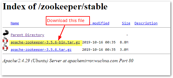 Apache zookeeper downloaded link
