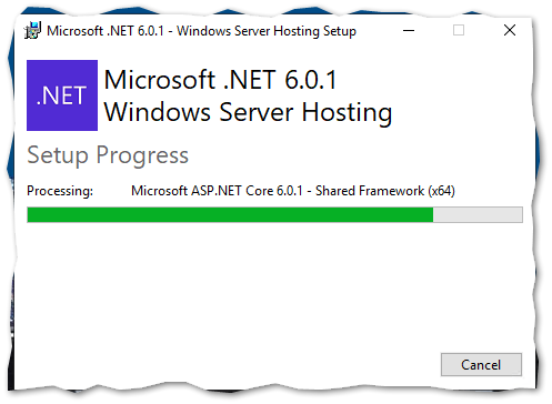 Installing .NET Core Hosting Bundle