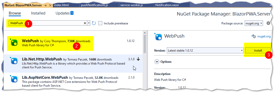 Install nuget package