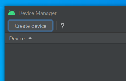 Create device button in Device manager window