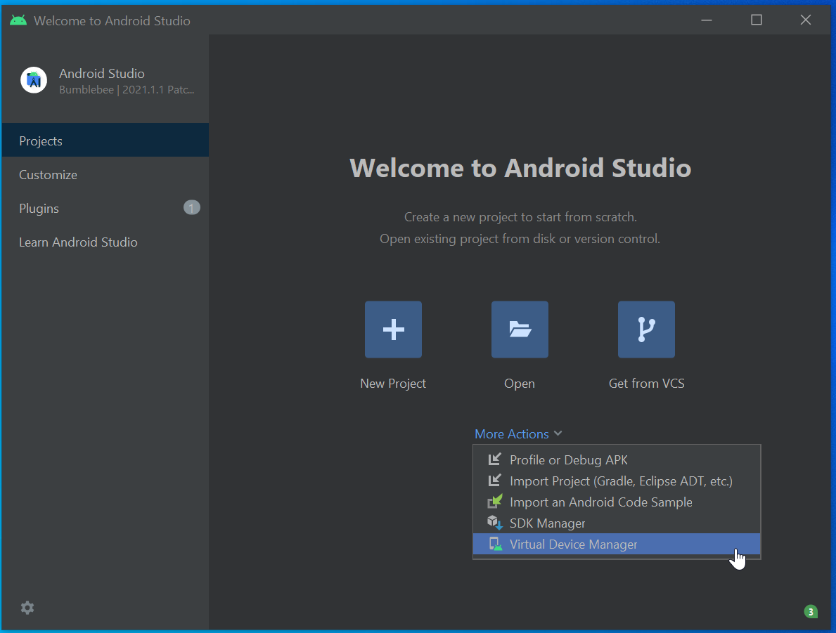 Welcome to android studio screen