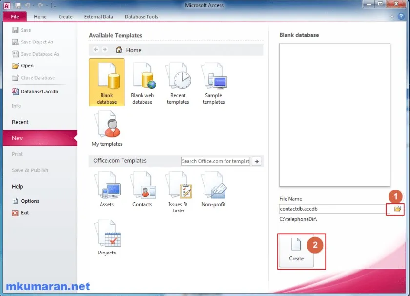 MS-Access create database