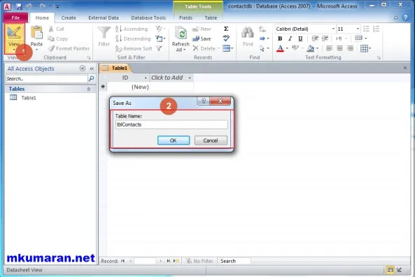 MS-Access save table