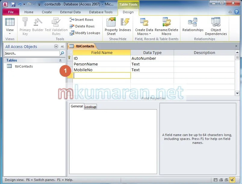 Create table in MS-Access