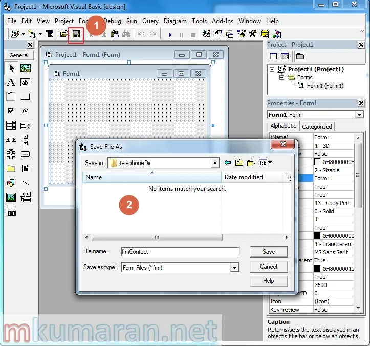 VB6.0 create new project and save. 
