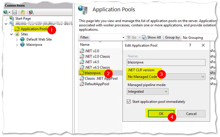 Change application pool settings