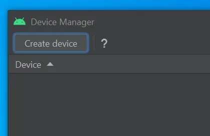 Create device button in Device manager window