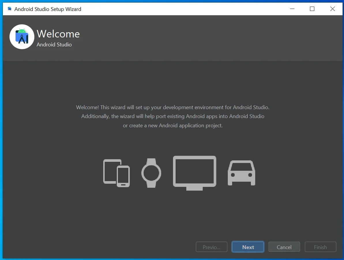 Click next in the android welcome screen