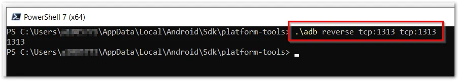 adb reverse running in command prompt