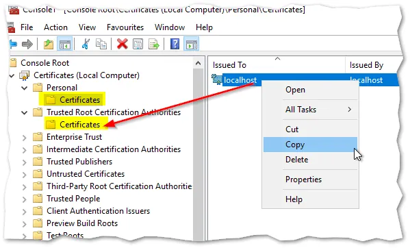Copy localhost certificate