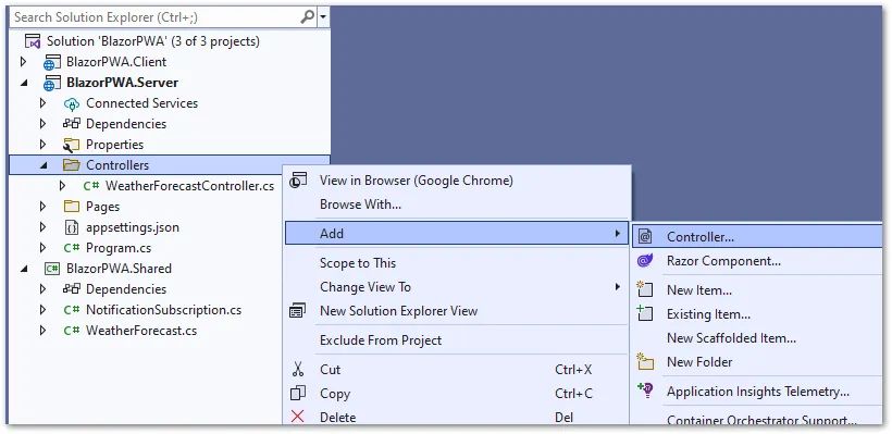 Create controller menu