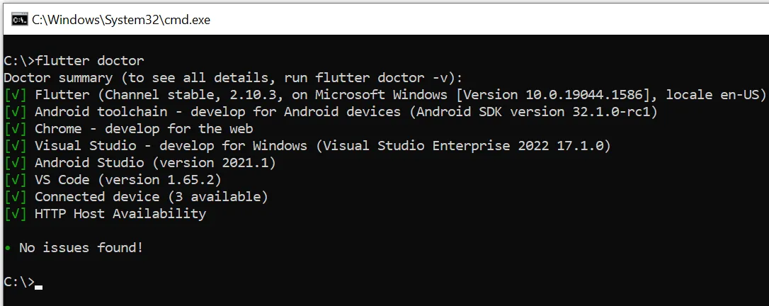 flutter doctor after issues solved