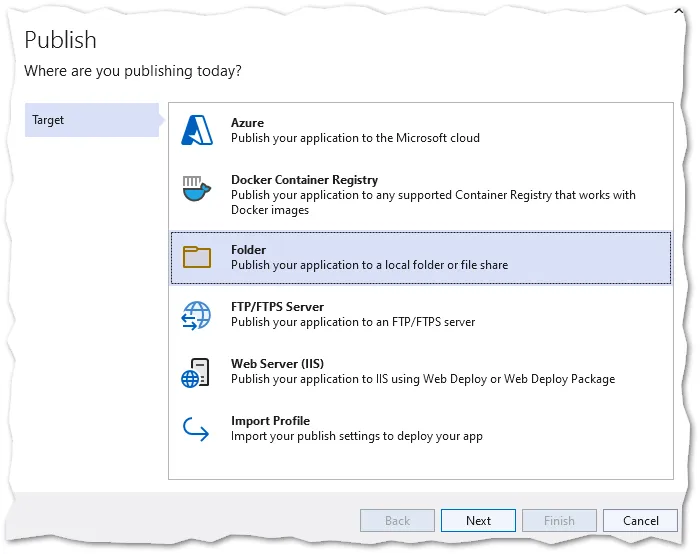 Select folder publish option