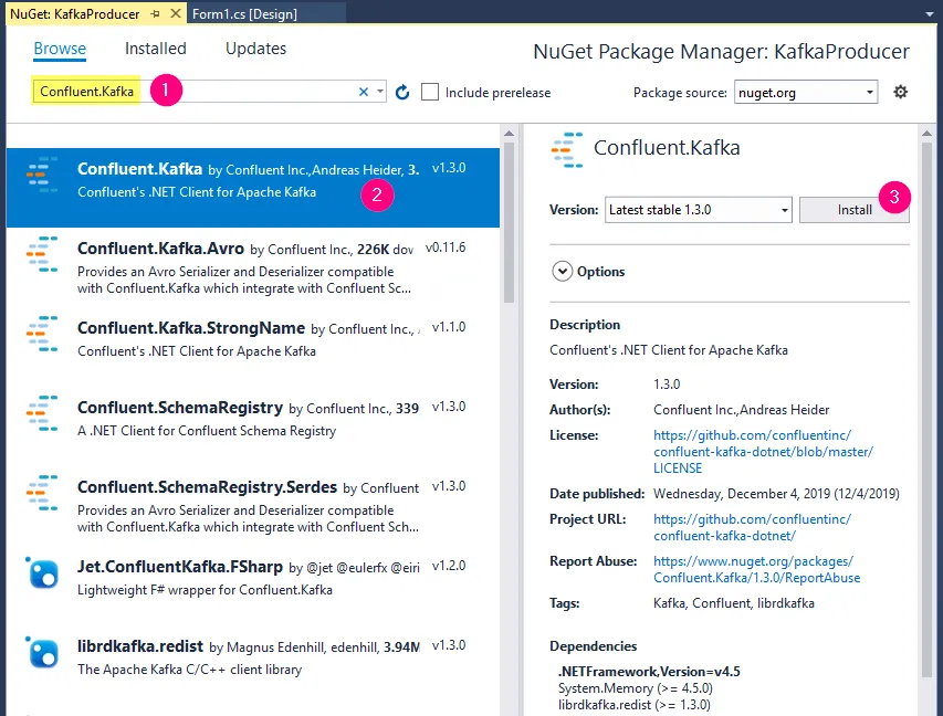 Install kafka nuget package