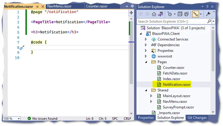 notification page code window