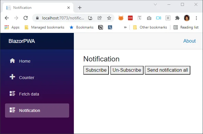 Notification running web page