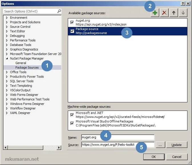 NuGet settings screen in VisualStudio