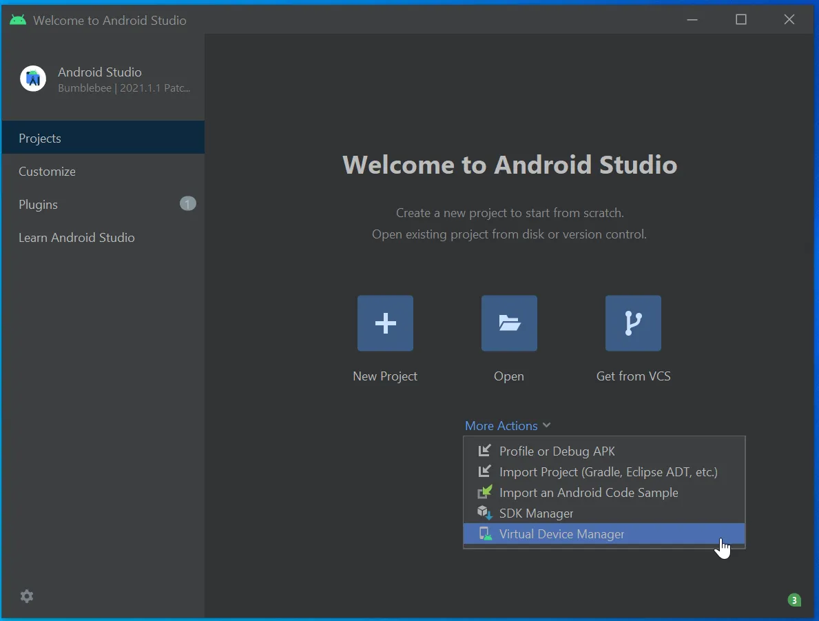 Welcome to android studio screen