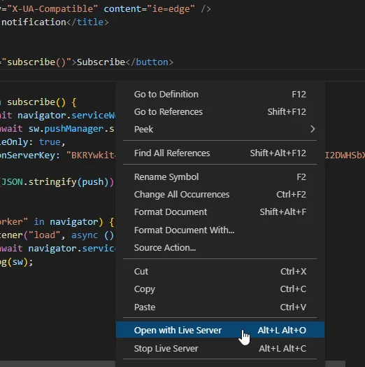 open html file in live server