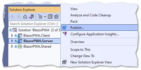 Publish menu