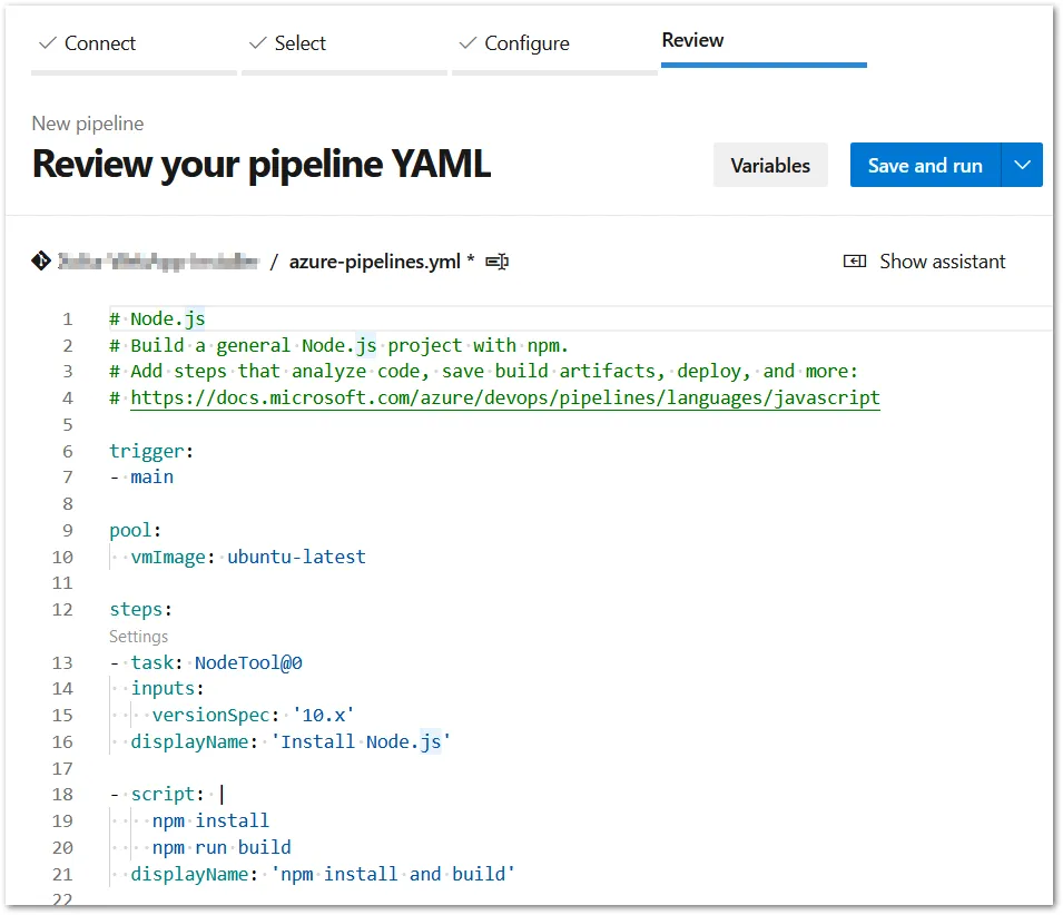 Review yaml pipe line code