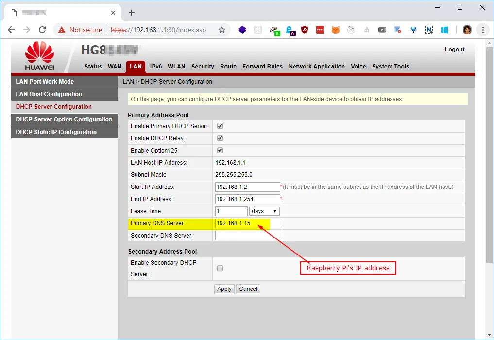 Router config page