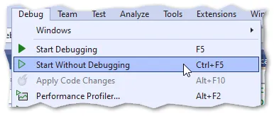 run without debugging