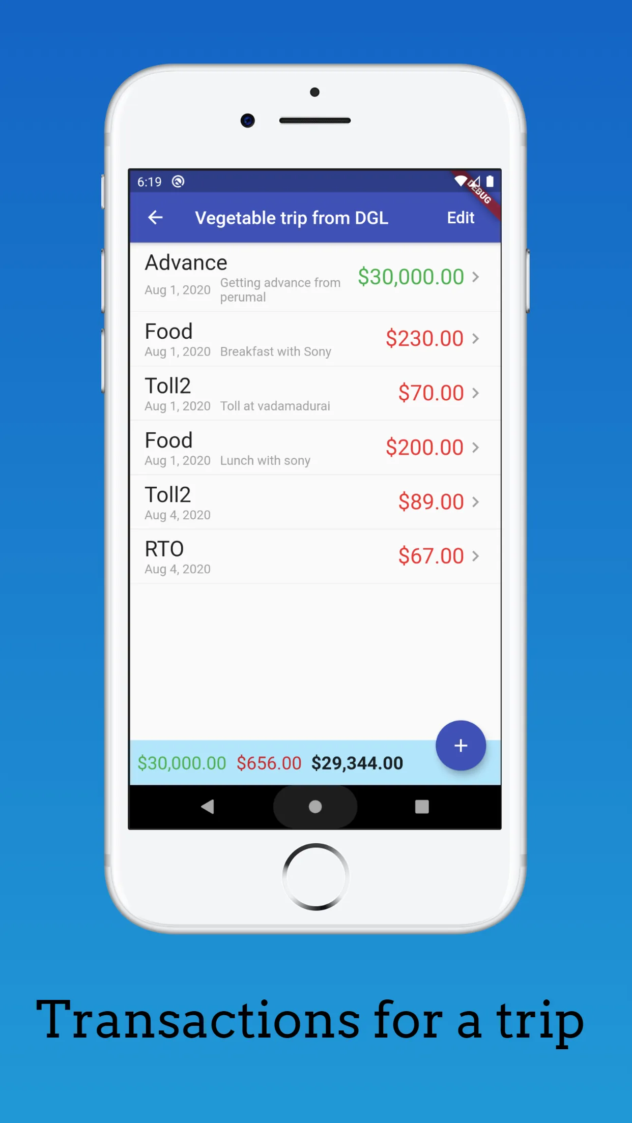 Transactions list screen