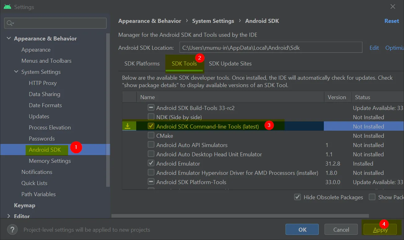 Android SDK command line