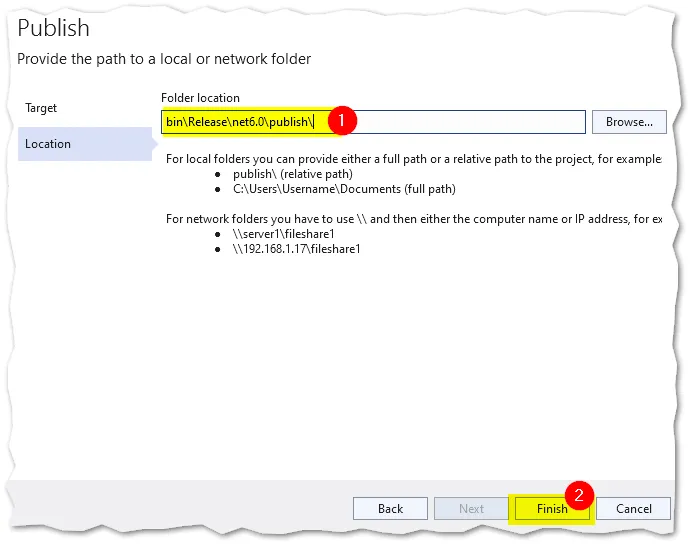 Select publish location