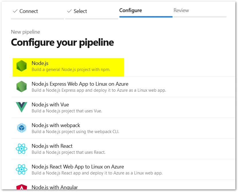 Select nodejs pipe line