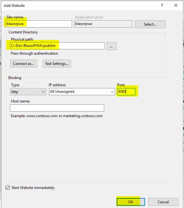 Config option for web IIS